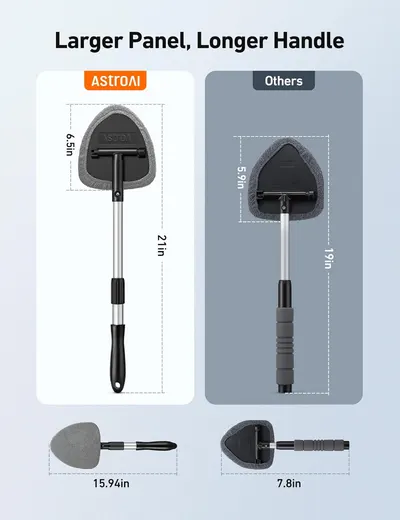Demonstrates the superior size and reach of the AstroAI product compared to other brands, highlighting its efficiency for cleaning larger areas.
