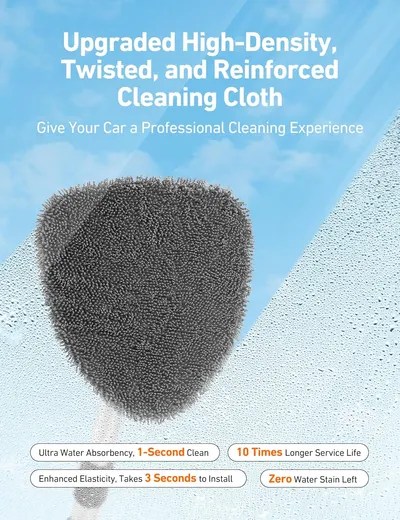 Highlights the upgraded cleaning cloth's professional-grade quality and efficiency for car cleaning.
