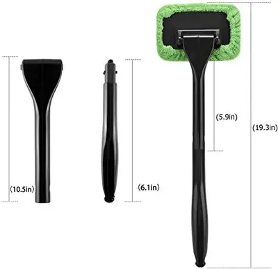 Shows the exact dimensions of different windshield cleaning tools to help customers understand their size and reach.