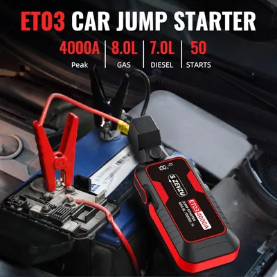 Highlights the key performance metrics of the car jump starter to demonstrate its power and versatility for different vehicle types.