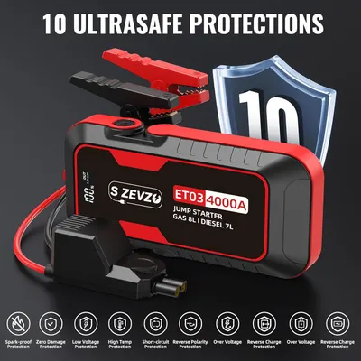 Highlights the 10 safety features of the jump starter to reassure customers about its reliability and safety during use. Emphasizes the product's extensive safety measures to build trust and…