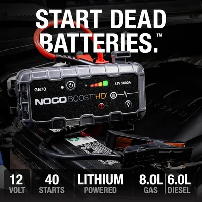 Highlights the product's ability to start dead batteries, emphasizing its power and reliability for vehicle emergencies.