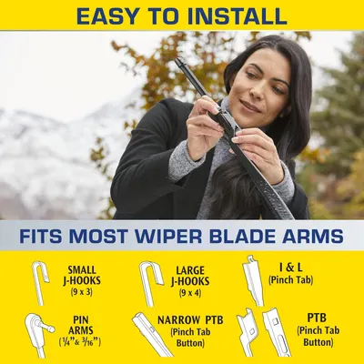 Demonstrates the simplicity of installing the wiper blades and their compatibility with most vehicle models, reducing customer concerns about fit or difficulty.