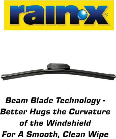 Highlights the product's unique beam blade design that better conforms to windshield curvature for improved wiping performance.