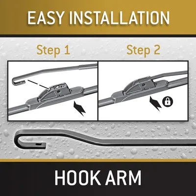 Demonstrates the simple two-step process for installing the product, likely a windshield wiper blade.