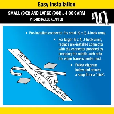 Explains how to install the product on different sizes of J-hook arms, providing clear instructions to ensure proper fit.