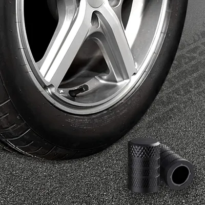 Highlights the product's tire valve caps and their easy installation on car wheels, emphasizing their functionality and compatibility.