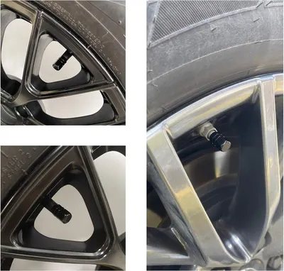 Highlights the location and design of the tire valve stem, demonstrating its integration with the wheel rim.
