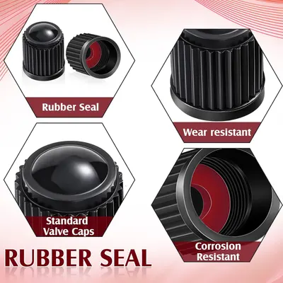 Highlights multiple features of the rubber seal valve caps to demonstrate their durability and effectiveness.