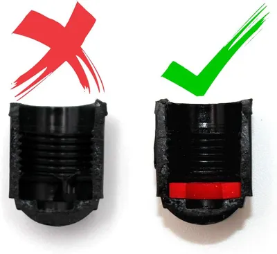 Demonstrates the difference between a correctly installed product (with a visible red component) and an incorrectly installed one, highlighting the importance of proper installation for optimal…