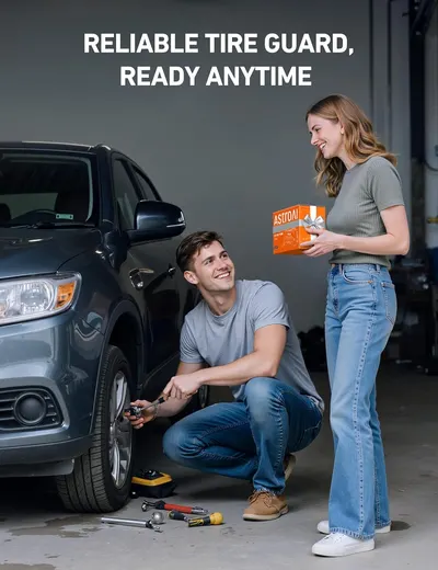 Emphasizes the product's reliability as a tire guard, ready for use at any time, providing peace of mind for car owners.