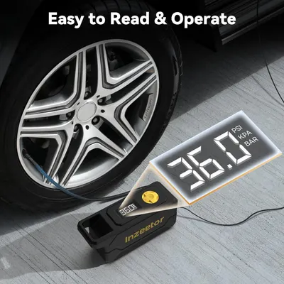 Highlights the product's large, clear digital display for easy reading of tire pressure measurements.
