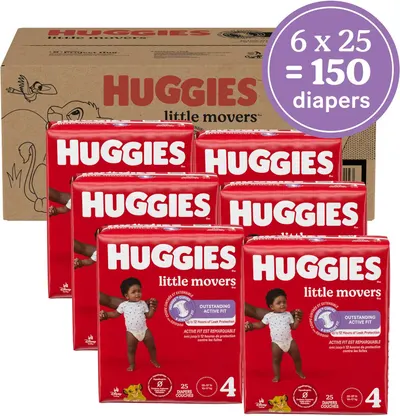 Clearly communicates the total number of diapers in the package to help shoppers understand the value and quantity they are purchasing.