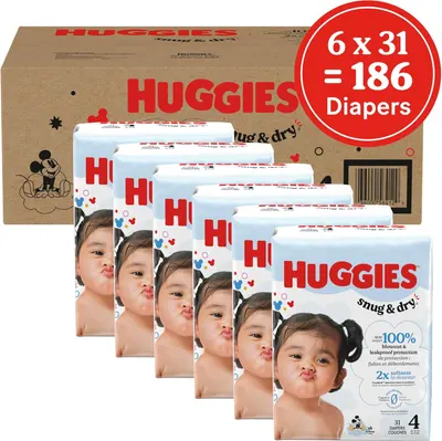 Communicates the total number of diapers in the package to highlight value and quantity for the customer.
