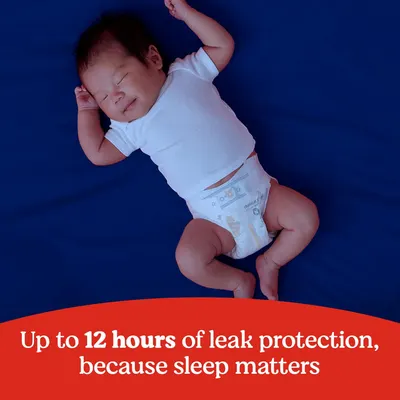 Emphasizes the diaper's ability to provide extended leak protection, ensuring uninterrupted sleep for babies.