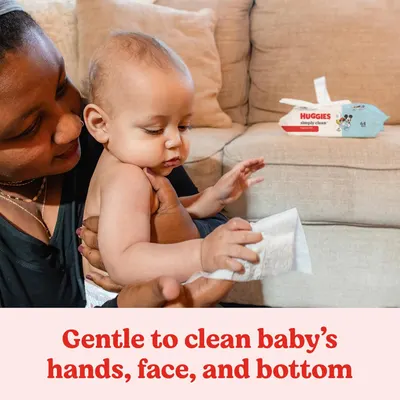 Emphasizes the product's gentleness for cleaning sensitive areas of a baby's body, reassuring parents of its safety and effectiveness.