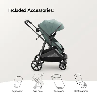 Shows the additional accessories included with the stroller purchase, highlighting the value and completeness of the package.