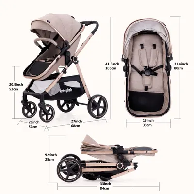 Provides exact measurements of the stroller in different configurations to help shoppers understand its size and fit.