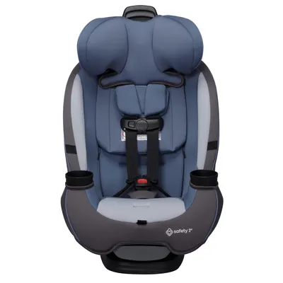Highlights the safety features of the car seat, focusing on the padded headrest and secure harness system to reassure parents about child protection.