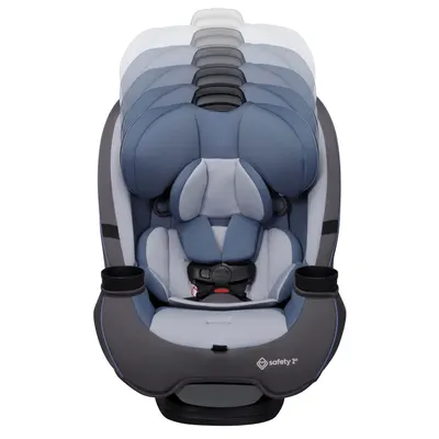 Demonstrates the adjustable headrest feature of the car seat, showing how it can be customized for a growing child's comfort and safety.