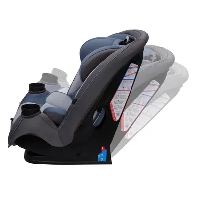 Demonstrates the different positions and angles the car seat can be adjusted to, helping parents understand how to properly install and use the product for children of different ages.