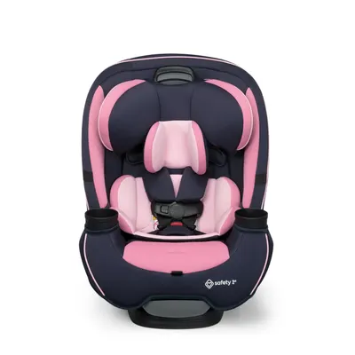 Shows the size and shape of the car seat to help shoppers understand how it will fit in their vehicle. Highlights the safety features of the car seat, including the harness system and side impact…