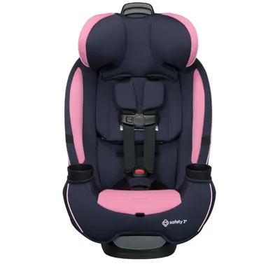 Shows the size and design of the child car seat to help shoppers understand its dimensions and fit for their vehicle.