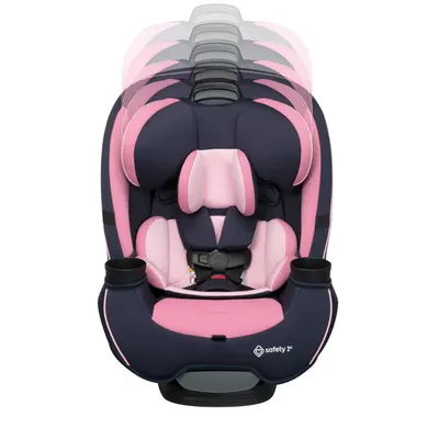 Demonstrates how the car seat's headrest adjusts to different heights as the child grows, ensuring proper fit and safety.