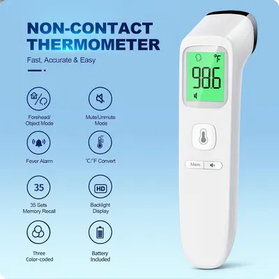 Highlights the key features and benefits of the non-contact thermometer, emphasizing its ease of use, accuracy, and versatility.