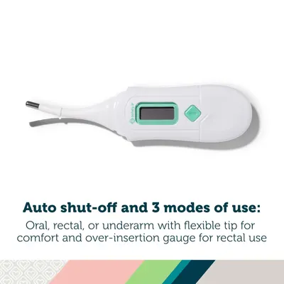 Highlights the thermometer's versatility and safety features for different types of temperature readings.