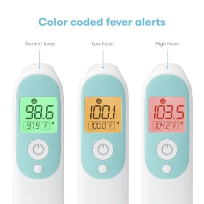 Demonstrates the thermometer's ability to visually indicate different temperature ranges through color-coding, making it easy for users to quickly assess fever status.
