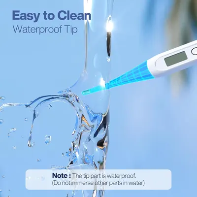 Highlights the product's waterproof tip feature, emphasizing easy cleaning and maintenance.