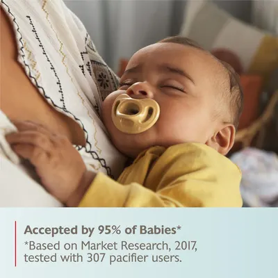 Highlights the pacifier's high acceptance rate among babies to reassure parents about its effectiveness and popularity.