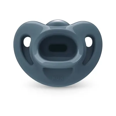 Highlights the pacifier's ergonomic shape designed for comfort and proper oral development.
