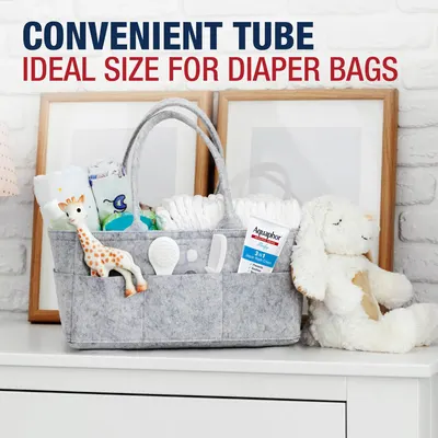 Highlights that the product's tube size is ideal for diaper bags, emphasizing convenience for parents on-the-go.