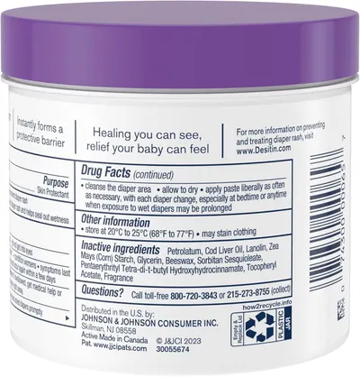 Highlights the product's ability to form a protective barrier on baby's skin, reassuring parents about its safety and effectiveness for diaper rash prevention.