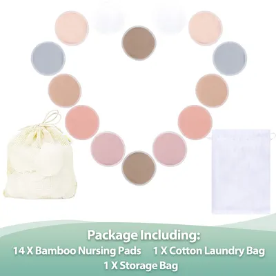 Shows the complete set of items included in the package, highlighting the variety of nursing pads and additional accessories.