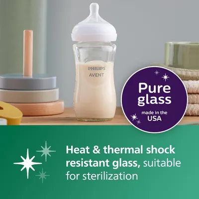 Highlights the product's heat-resistant glass material, suitable for sterilization, to reassure parents of its safety and durability. Emphasizes the product's safety and quality by showcasing its…