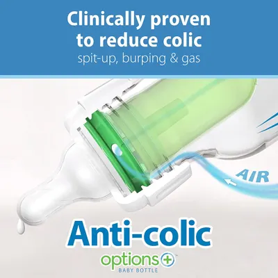 Highlights the product's clinically proven ability to reduce colic, spit-up, burping, and gas in babies.