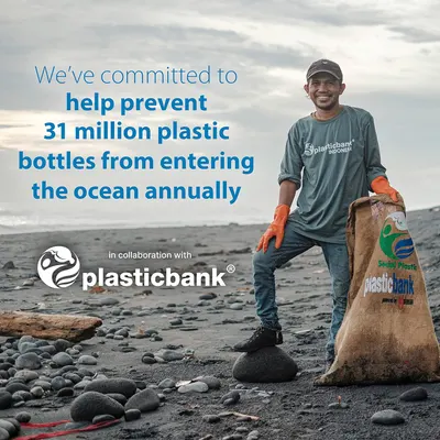 Communicates the brand's commitment to preventing plastic pollution in oceans, positioning the company as environmentally responsible.