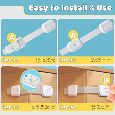 Demonstrates the simple steps to install and use a child safety lock for cabinets, reassuring parents about ease of use and effectiveness.