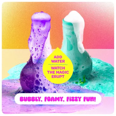 Demonstrates how to use the product to create bubbly, foamy fun by adding water and watching it erupt. Highlights the product's main feature of creating a colorful, bubbly reaction when water is…
