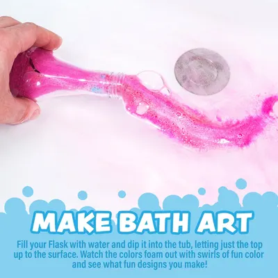 Demonstrates how to use the product to create colorful bath art, encouraging creative play during bath time.