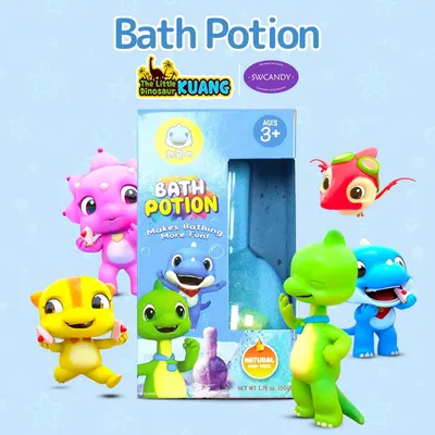 Highlights the product's ability to make bath time more enjoyable for children, featuring cute dinosaur characters to appeal to kids.
