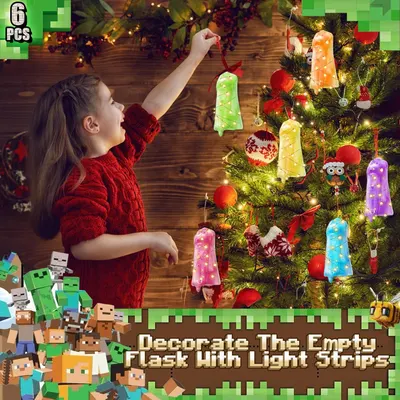 Showcases the product as a fun and festive Christmas tree ornament, appealing to holiday shoppers and Minecraft fans. Demonstrates how the product can be used to decorate a Christmas tree, showing…