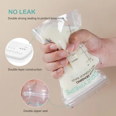 Highlights the product's no-leak feature to reassure mothers that their breastmilk will be safely stored without spills.