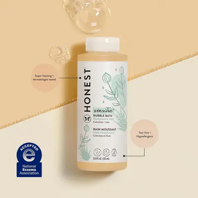 Highlights multiple benefits of the bubble bath product for sensitive skin, emphasizing its gentle and safe nature. Reassures customers about the product's safety and suitability for sensitive skin…