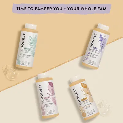 Showcases the range of bubble bath products available for the whole family, emphasizing different scents and formulations. Reinforces the brand's focus on natural, family-friendly bath products for…