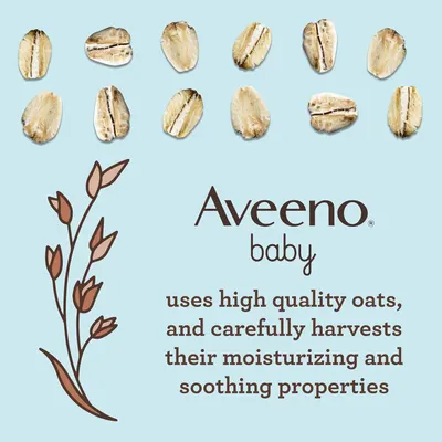 Highlights the use of high-quality oats in Aveeno baby products, emphasizing their moisturizing and soothing properties. Reinforces Aveeno's brand identity as a natural, oat-based skincare product…