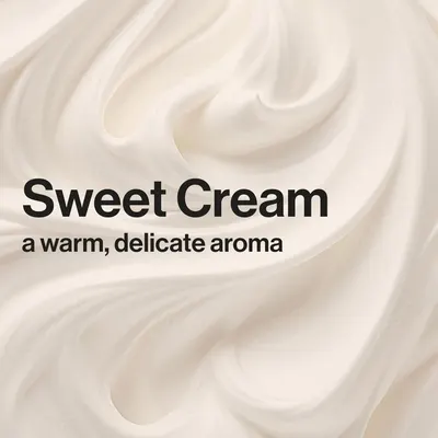 Highlights the product's sweet cream scent, emphasizing its warm and delicate aroma to appeal to customers seeking a pleasant fragrance.